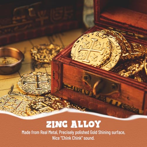 Prefdo 35-Piece Large Gold Pirate Coins Set - 1.18" Zinc Alloy Spanish Doubloon Replicas for Board Games, RPGs, and Treasure Hunts