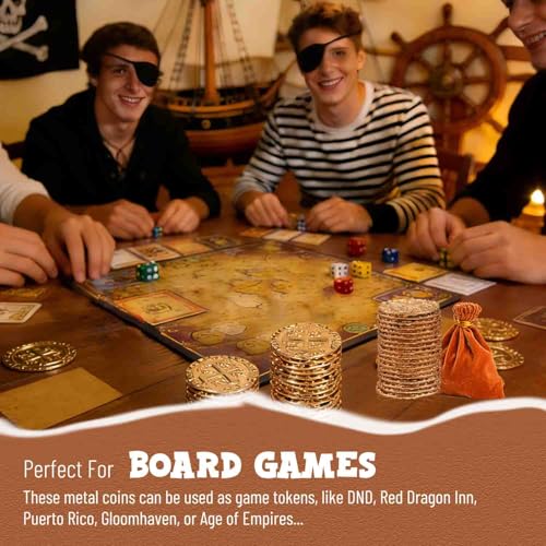 Prefdo 35-Piece Large Gold Pirate Coins Set - 1.18" Zinc Alloy Spanish Doubloon Replicas for Board Games, RPGs, and Treasure Hunts
