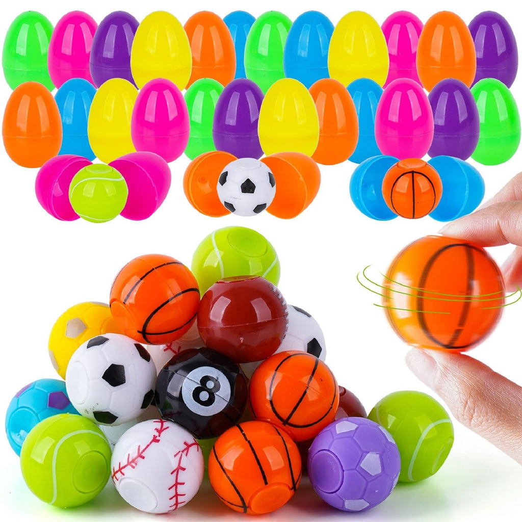 Prefilled Easter Eggs with Sports Ball Spinners – 24 Pack for Easter Basket Stuffers