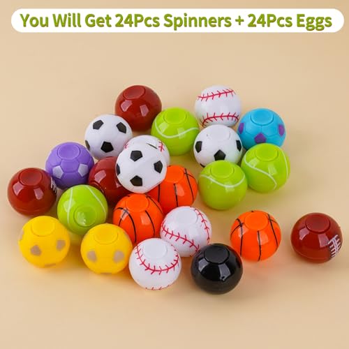 Prefilled Easter Eggs with Sports Ball Spinners – 24 Pack for Easter Basket Stuffers
