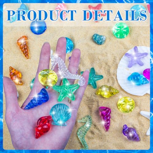 Prehalpty 60-Piece Diving Pool Toys Set: Acrylic Gems & Sea Creatures for Underwater Treasure Hunts, Includes Mesh Bag