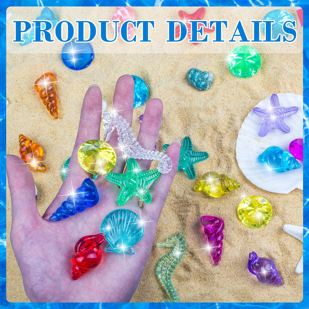 Prehalpty 60-Piece Diving Pool Toys Set: Acrylic Gems & Sea Creatures for Underwater Treasure Hunts, Includes Mesh Bag
