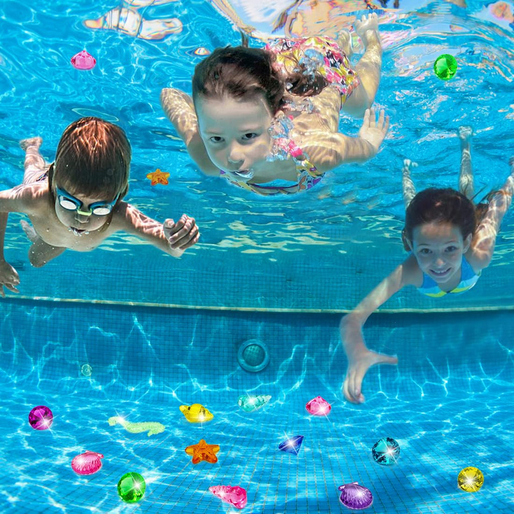Prehalpty 60-Piece Diving Pool Toys Set: Acrylic Gems & Sea Creatures for Underwater Treasure Hunts, Includes Mesh Bag