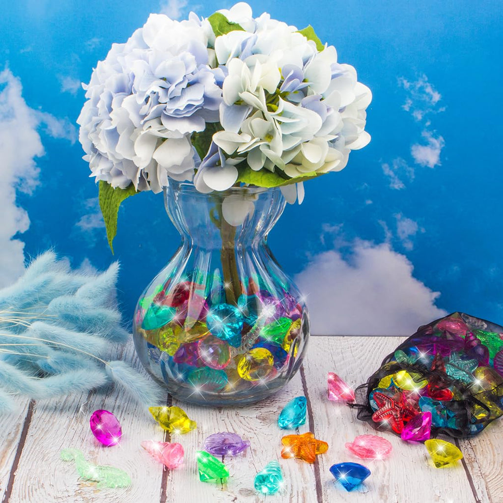 Prehalpty 60-Piece Diving Pool Toys Set: Acrylic Gems & Sea Creatures for Underwater Treasure Hunts, Includes Mesh Bag