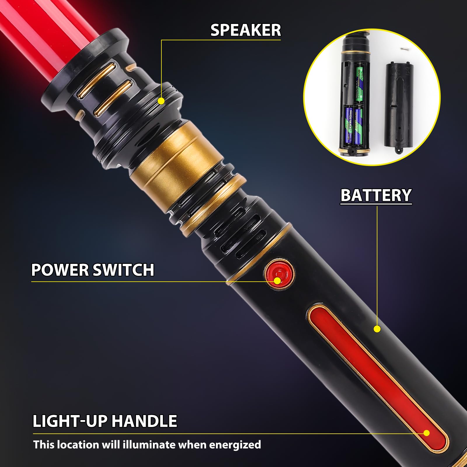 PremToytics Light Up LED Saber with FX Sound – Retractable 17 to 32 Inch Yellow Blade