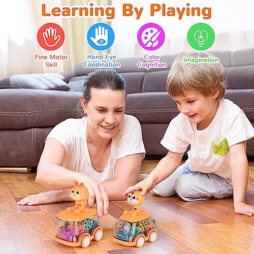 Press and Go Car for Toddlers 1-5 Years - Light Up Animal Cars with Giraffe & Tiger - No Batteries Needed