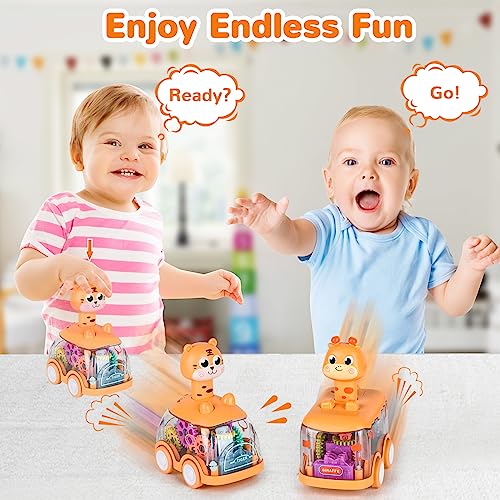 Press and Go Car for Toddlers 1-5 Years - Light Up Animal Cars with Giraffe & Tiger - No Batteries Needed
