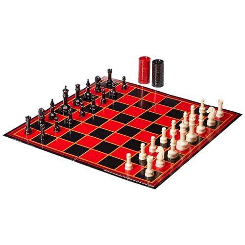Pressman 3-in-1 Board Game Set: Chess, Checkers & Backgammon – Full Size Staunton Pieces & Interlocking Checkers, Ages 8+