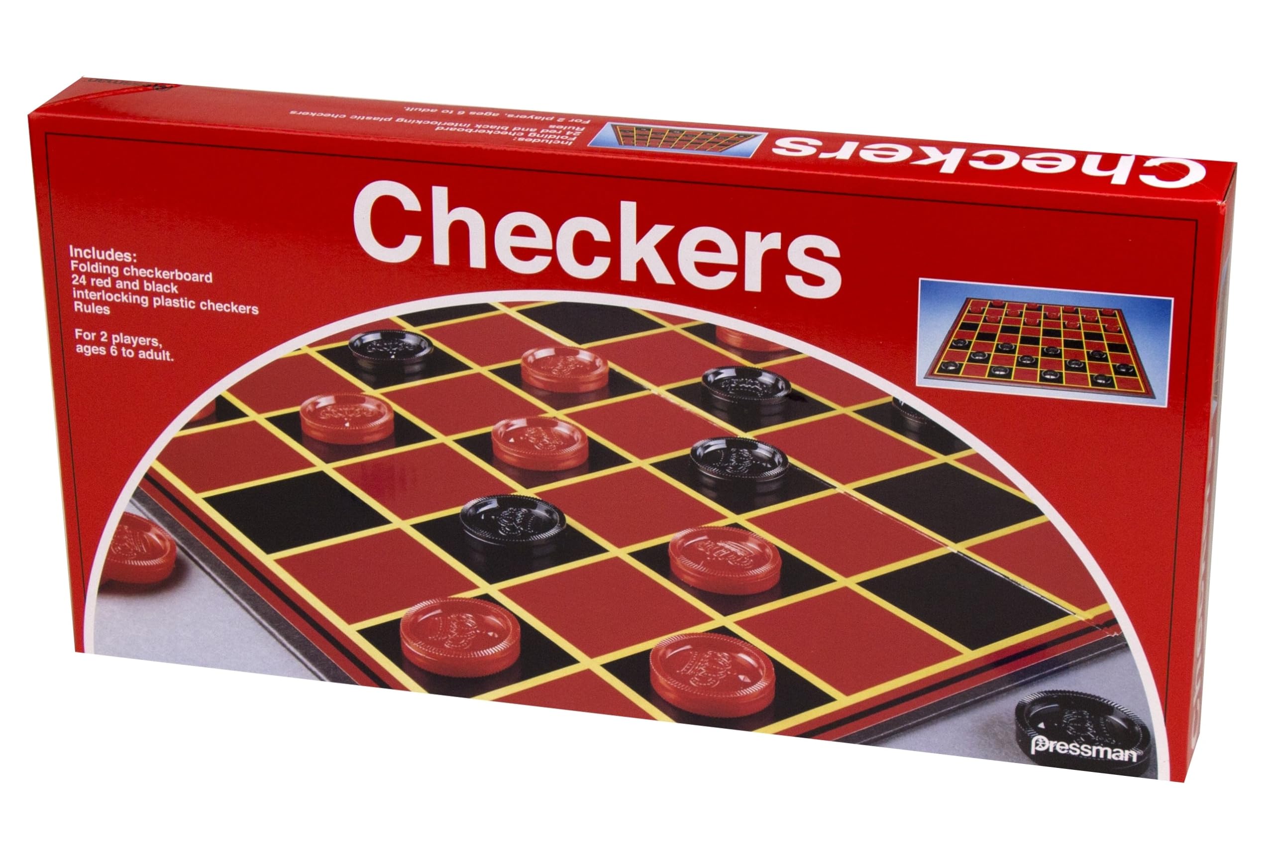Pressman Checkers – Classic 2-Player Strategy Game with Folding Board and Interlocking Pieces