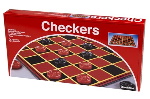 Pressman Checkers – Classic 2-Player Strategy Game with Folding Board and Interlocking Pieces