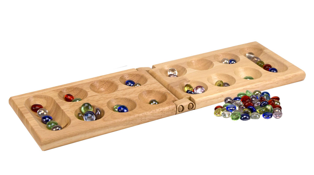 Pressman Mancala Board Game – Wooden Folding Set with 48 Stones for 2 Players, Ages 6+