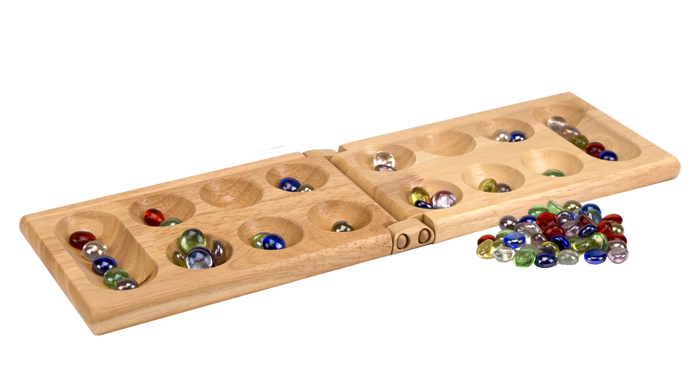 Pressman Mancala Board Game – Wooden Folding Set with 48 Stones for 2 Players, Ages 6+