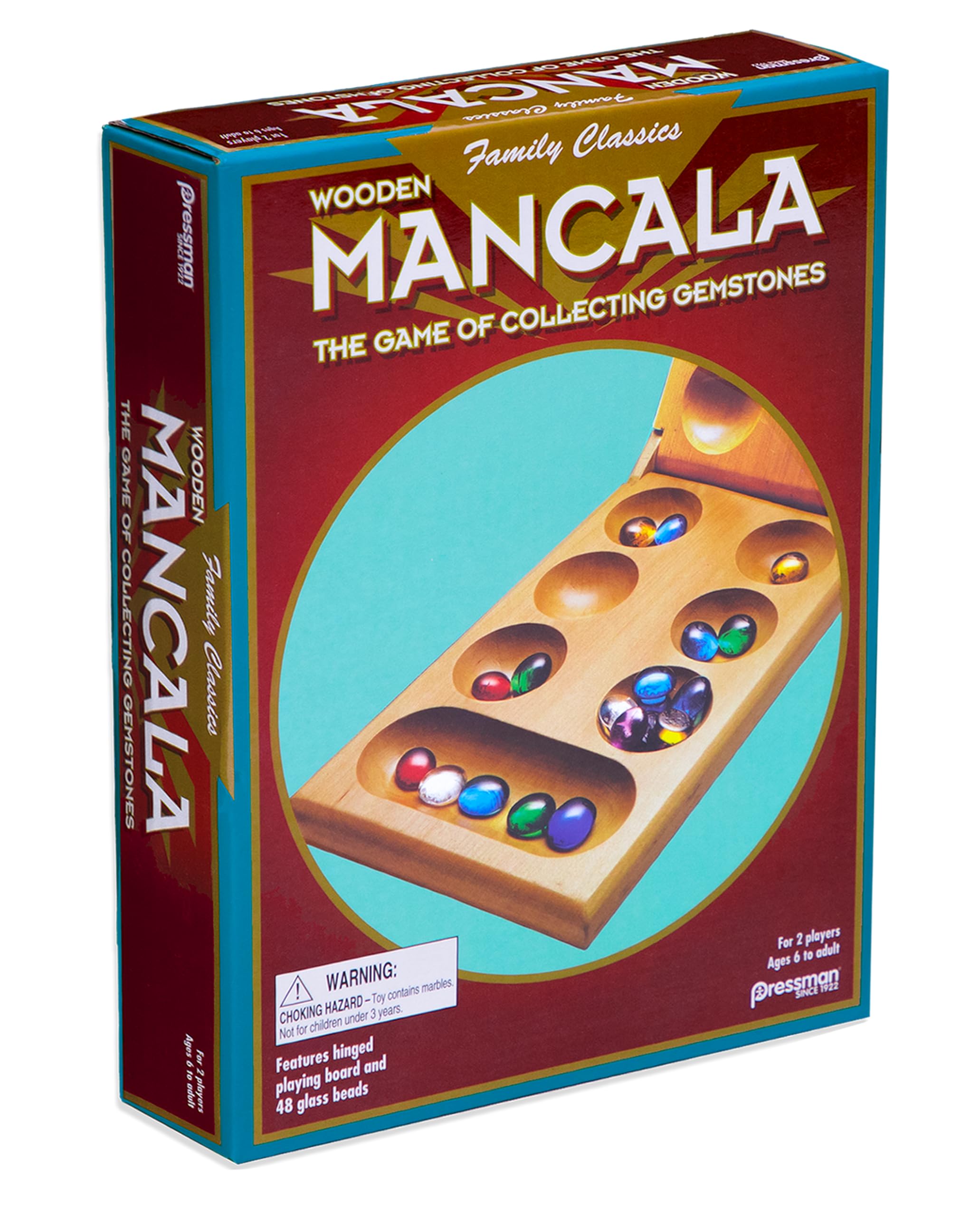 Pressman Mancala Board Game – Wooden Folding Set with 48 Stones for 2 Players, Ages 6+