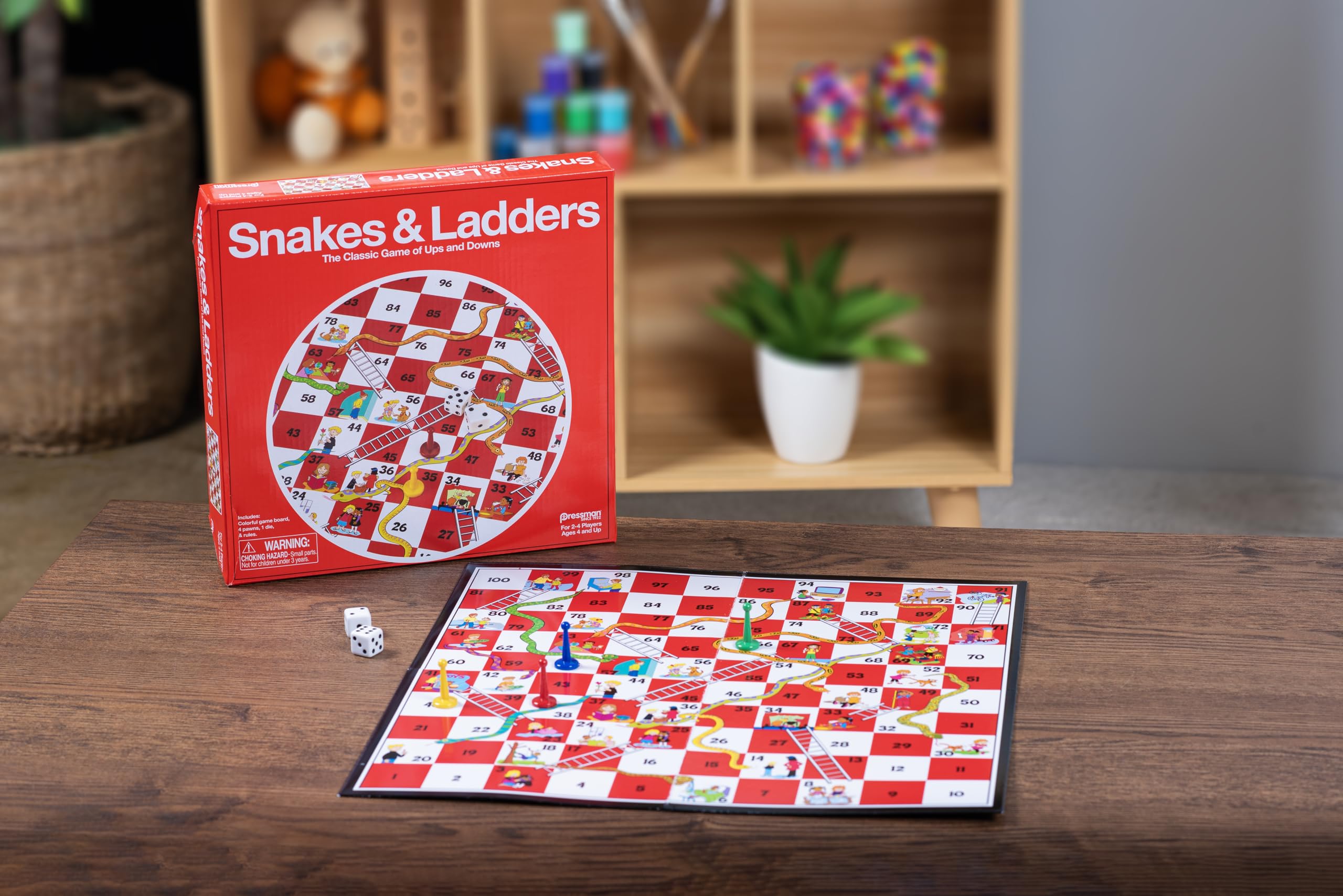 Pressman Snakes & Ladders – Classic Board Game for 2-4 Players, Ages 4+