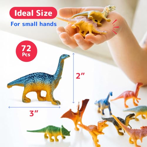 PREXTEX 72 Count Mini Dinosaur Figurines – Plastic Dinosaur Party Favors for Kids