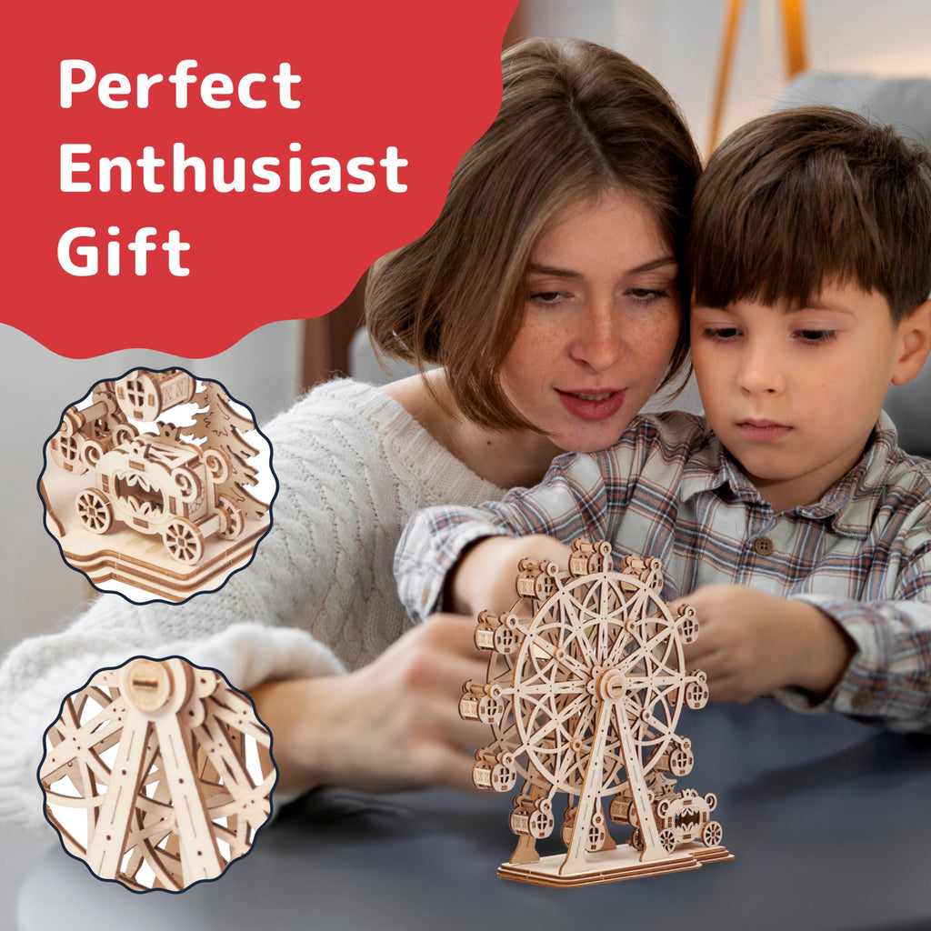 Prextex Ferris Wheel 3D Wooden Puzzle – 115 Precision Pieces, No Glue Needed, Fun Educational Model for Ages 8+