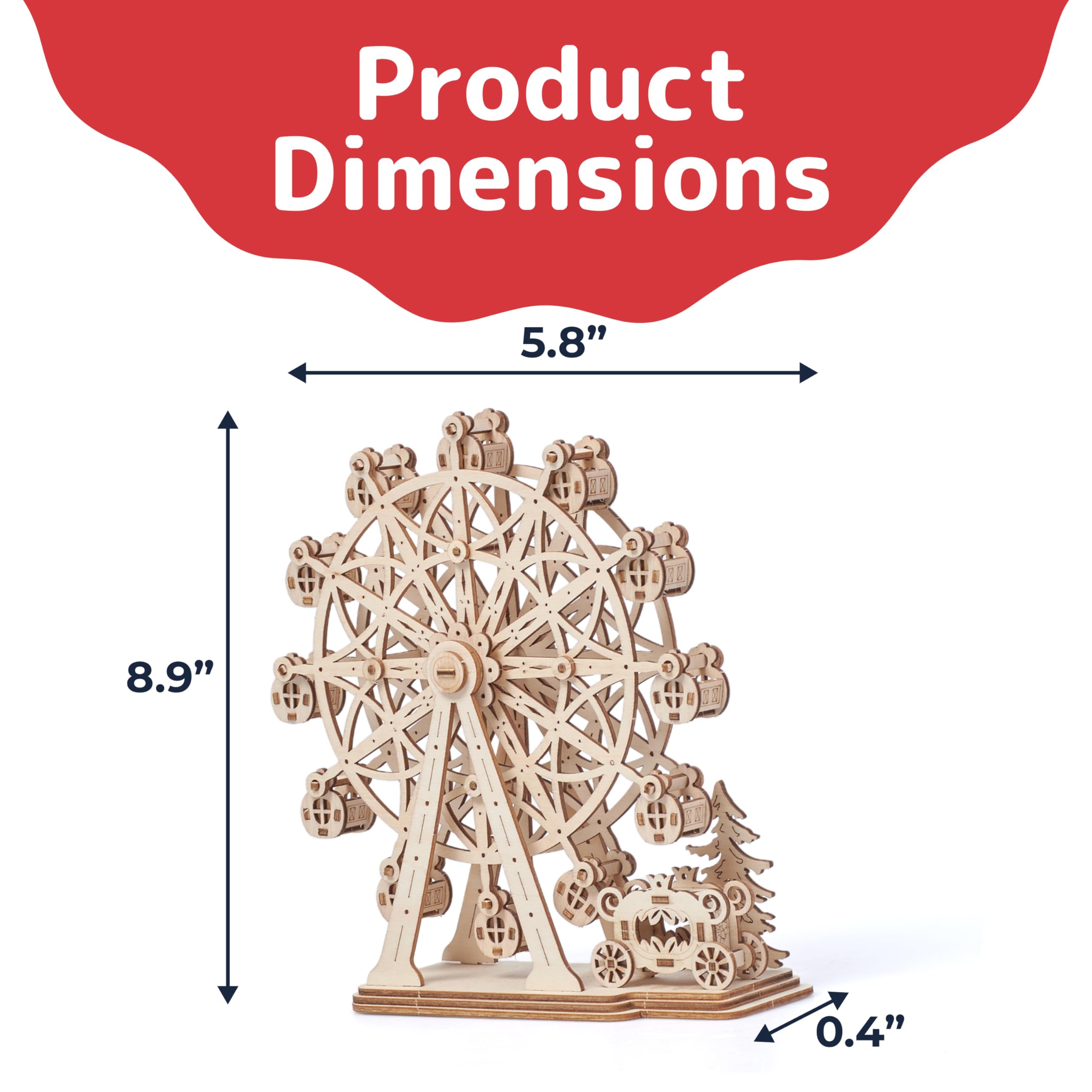 Prextex Ferris Wheel 3D Wooden Puzzle – 115 Precision Pieces, No Glue Needed, Fun Educational Model for Ages 8+