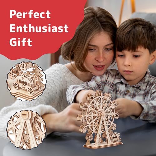 Prextex Ferris Wheel 3D Wooden Puzzle – 115 Precision Pieces, No Glue Needed, Fun Educational Model for Ages 8+