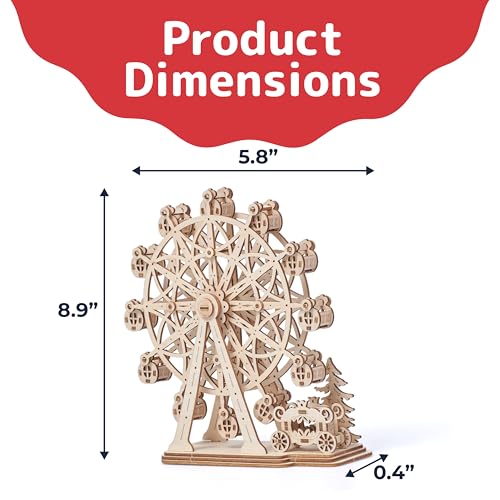 Prextex Ferris Wheel 3D Wooden Puzzle – 115 Precision Pieces, No Glue Needed, Fun Educational Model for Ages 8+