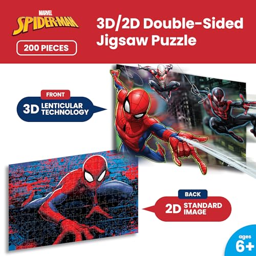 PRIME3D Marvel Spider-Man 200-Piece 3D/2D Jigsaw Puzzle – Lenticular Motion Effect, 12x18 Inches