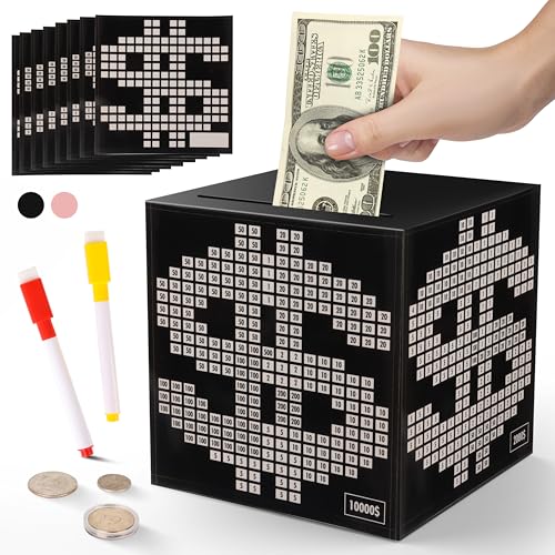 Primo Lines Money Saving Box Challenge - Metal Savings Box with Goal Tracker for Kids and Adults - Holds Up to 700 Bills or 4,000 Coins
