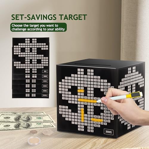 Primo Lines Money Saving Box Challenge - Metal Savings Box with Goal Tracker for Kids and Adults - Holds Up to 700 Bills or 4,000 Coins