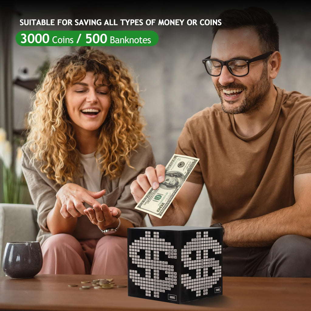 Primo Lines Money Saving Box Challenge - Metal Savings Box with Goal Tracker for Kids and Adults - Holds Up to 700 Bills or 4,000 Coins