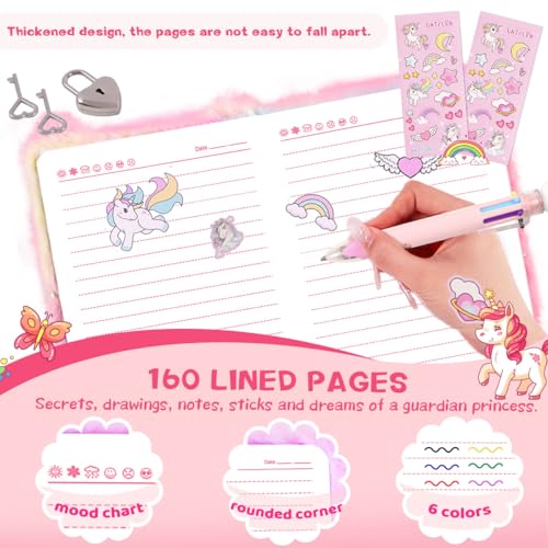 PrinBarBee Cat Diary for Girls with Lock and Keys – Fuzzy Tie-Dye Journal A5