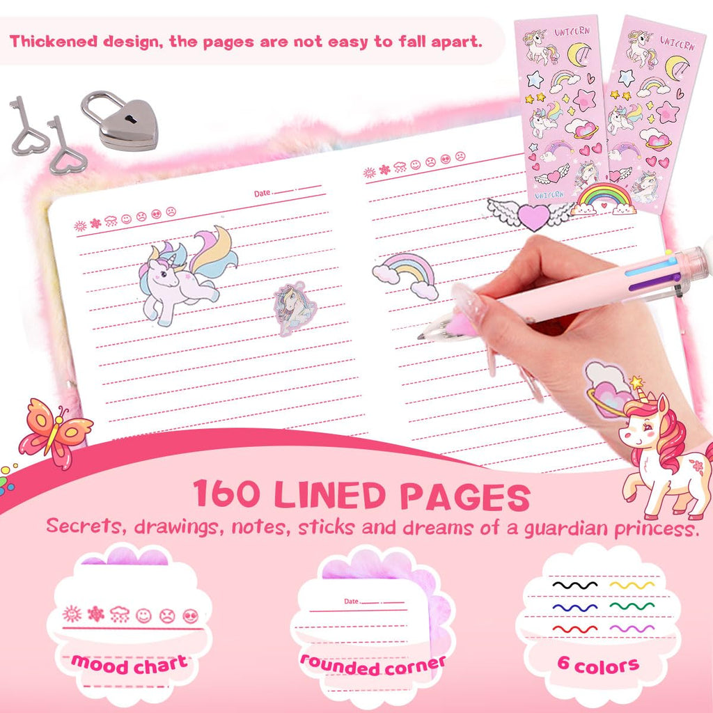 PrinBarBee Cat Diary for Girls with Lock and Keys – Fuzzy Tie-Dye Journal A5