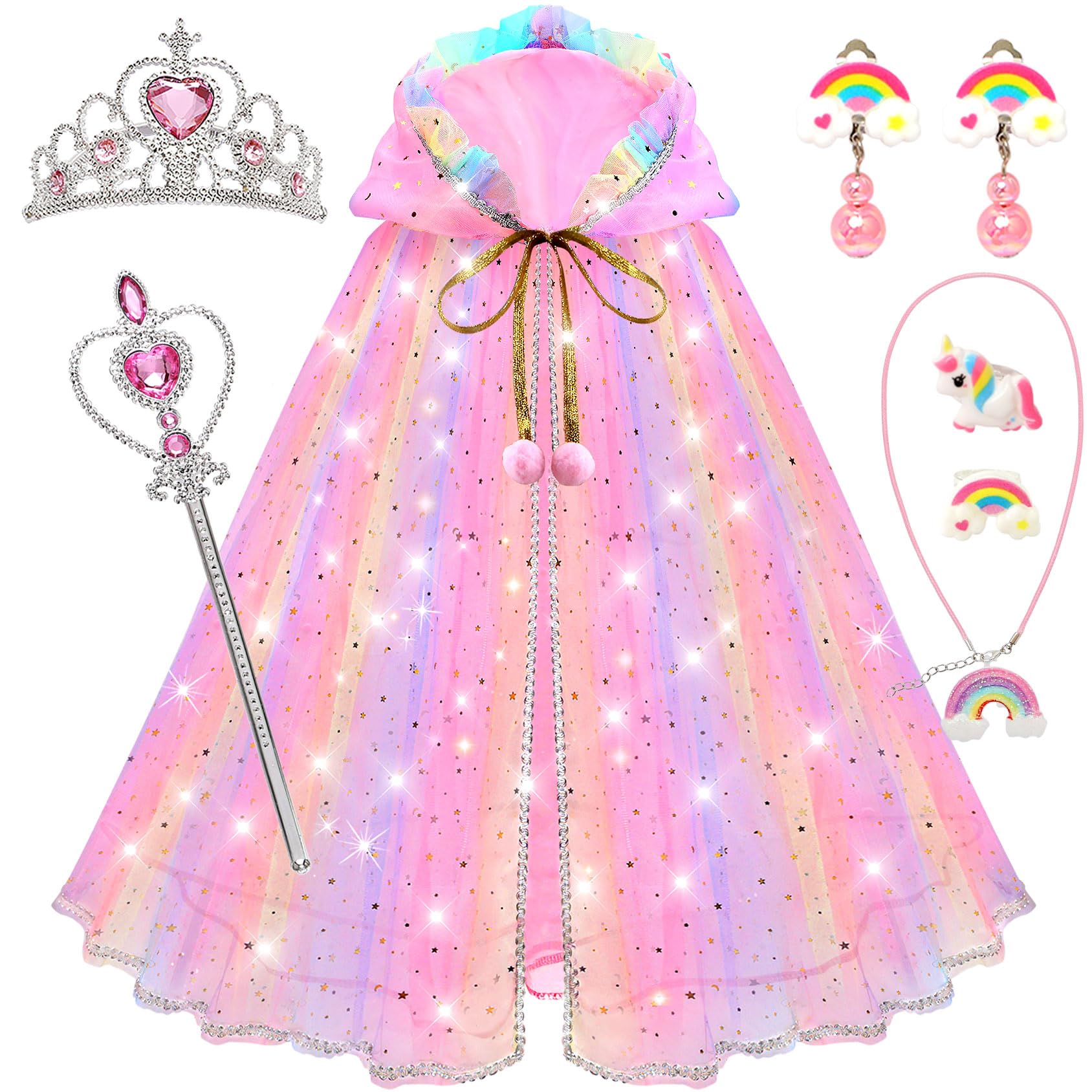 Princess Dress-Up Set for Girls – 4 Themes, Cape, Tiara, Wand & Jewelry