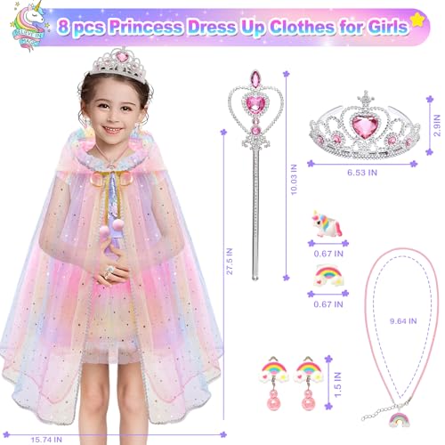 Princess Dress-Up Set for Girls – 4 Themes, Cape, Tiara, Wand & Jewelry