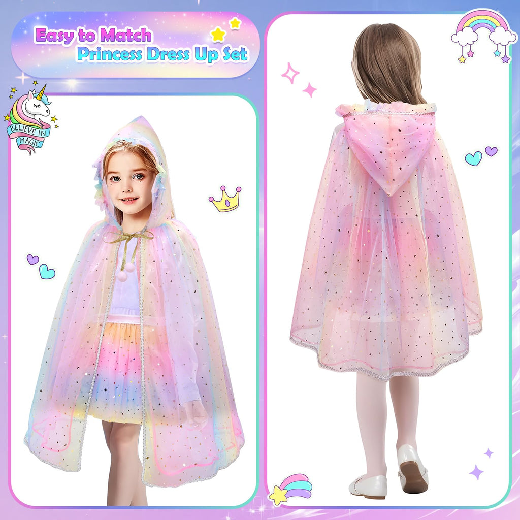 Princess Dress-Up Set for Girls – 4 Themes, Cape, Tiara, Wand & Jewelry