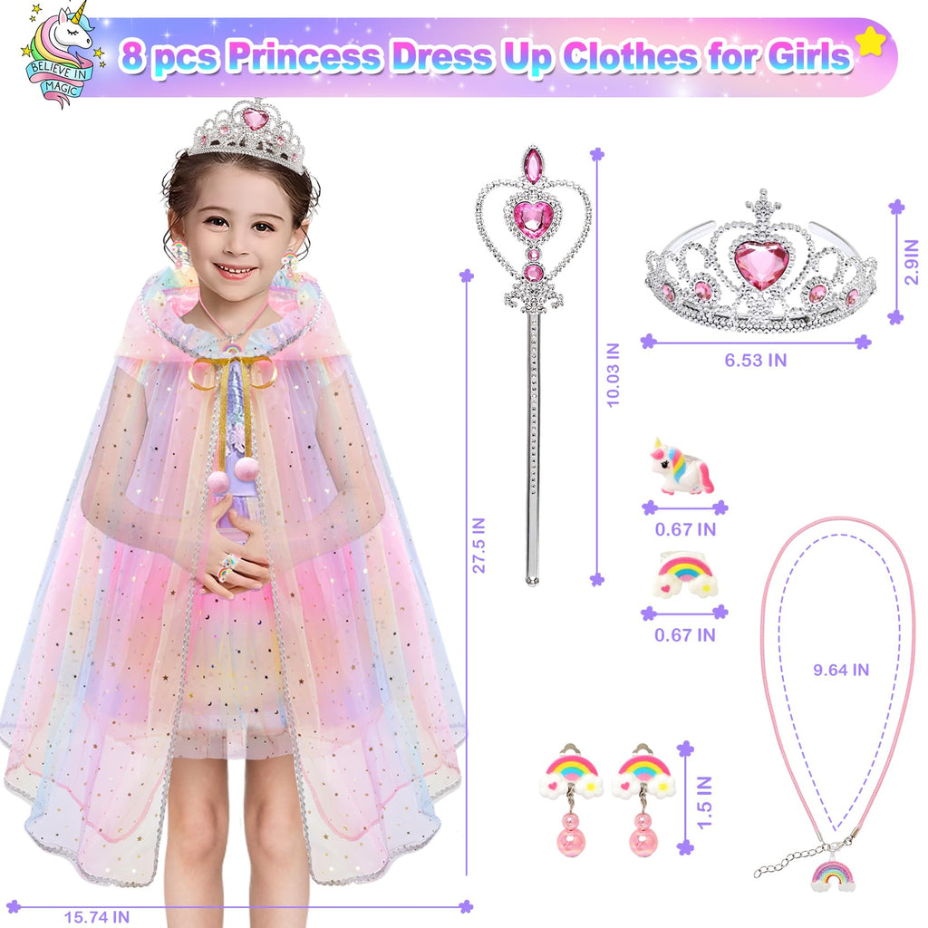 Princess Dress-Up Set for Girls – 4 Themes, Cape, Tiara, Wand & Jewelry