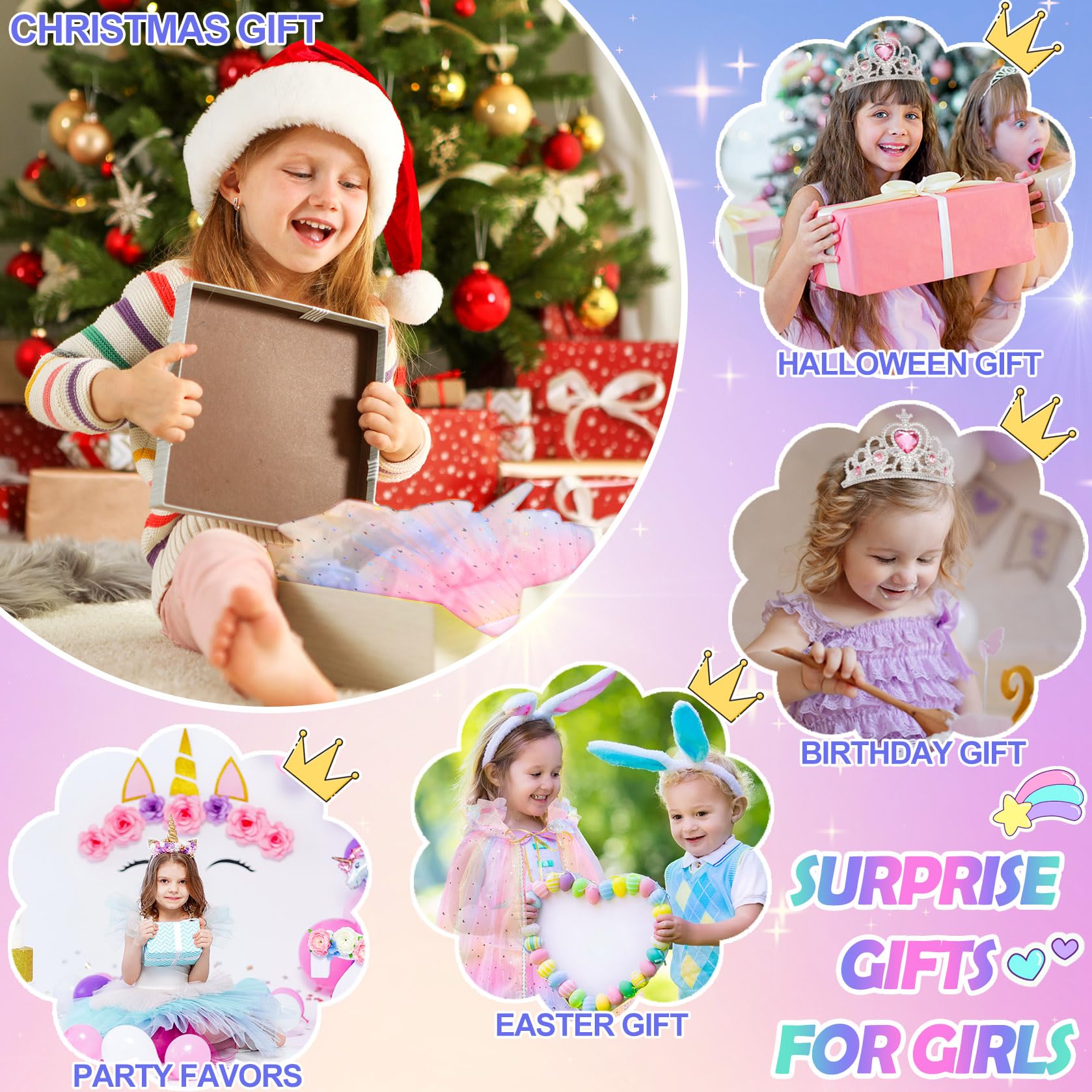 Princess Dress-Up Set for Girls – 4 Themes, Cape, Tiara, Wand & Jewelry