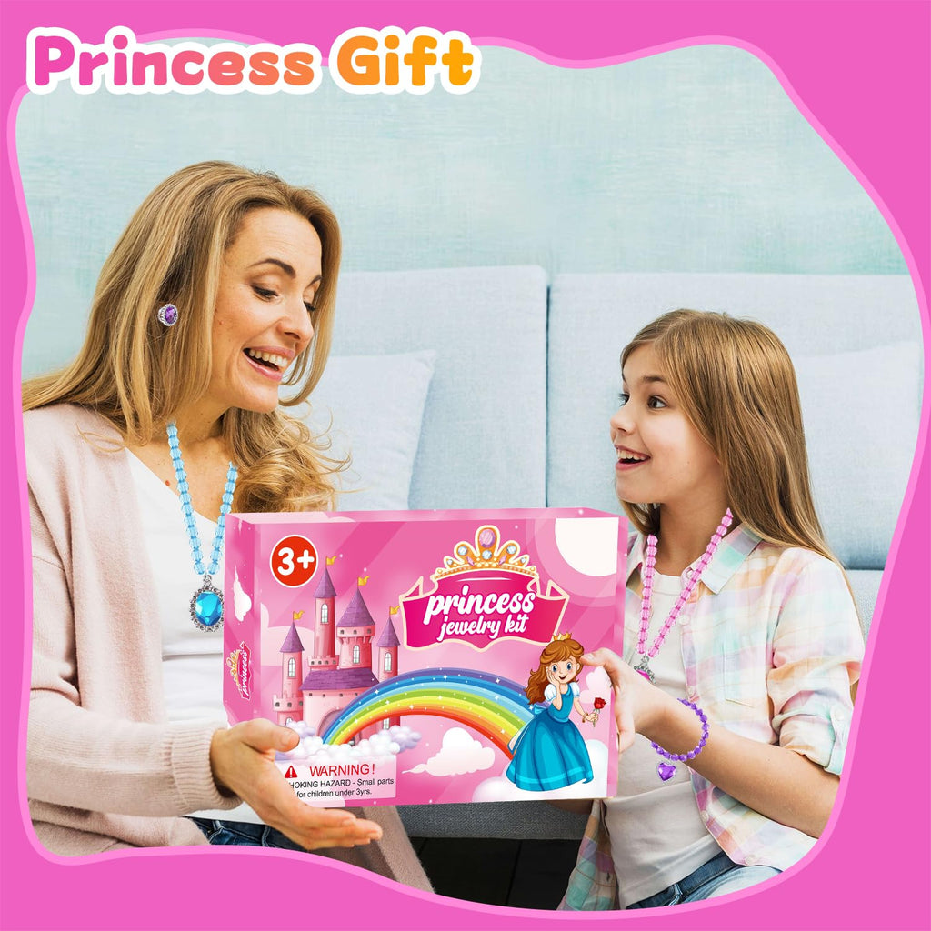 Princess Jewelry Set for Little Girls – 28 Pieces with Necklaces, Bracelets, Rings, and Clip-On Earrings