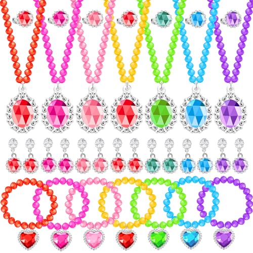 Princess Jewelry Set for Little Girls – 28 Pieces with Necklaces, Bracelets, Rings, and Clip-On Earrings