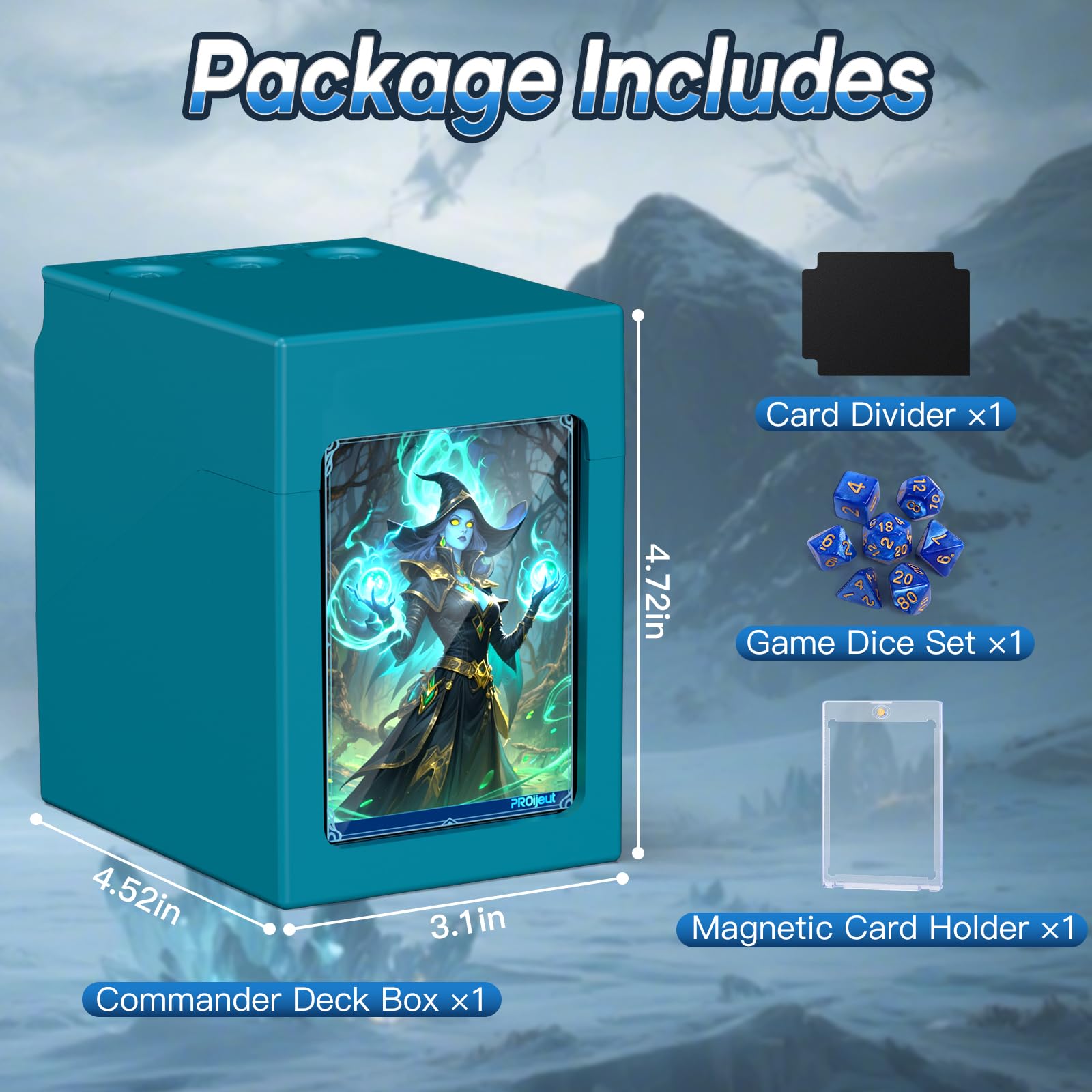 Proijeut Commander Deck Box with Life Counter - Holds 100+ Double-Sleeved Cards, Teal