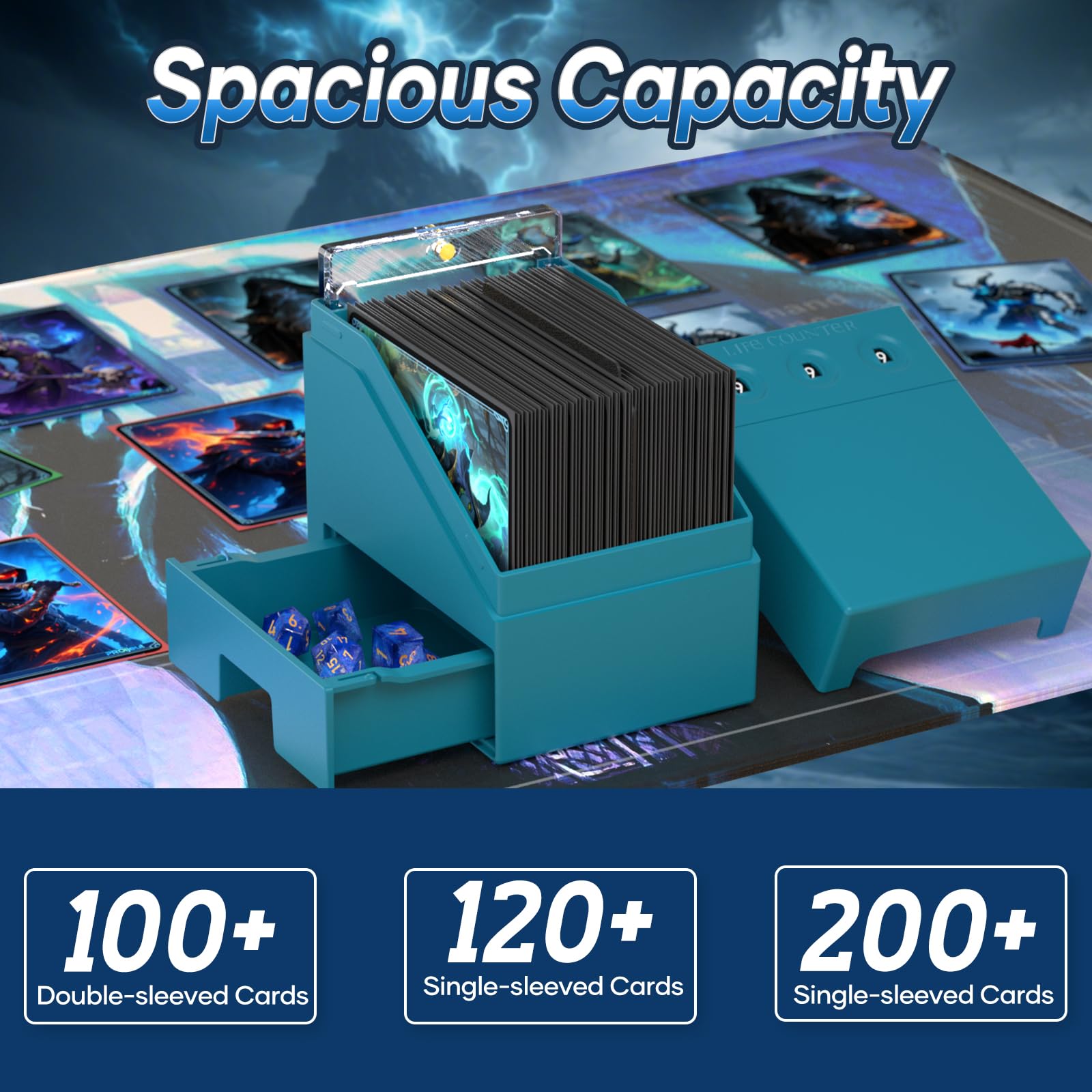 Proijeut Commander Deck Box with Life Counter - Holds 100+ Double-Sleeved Cards, Teal