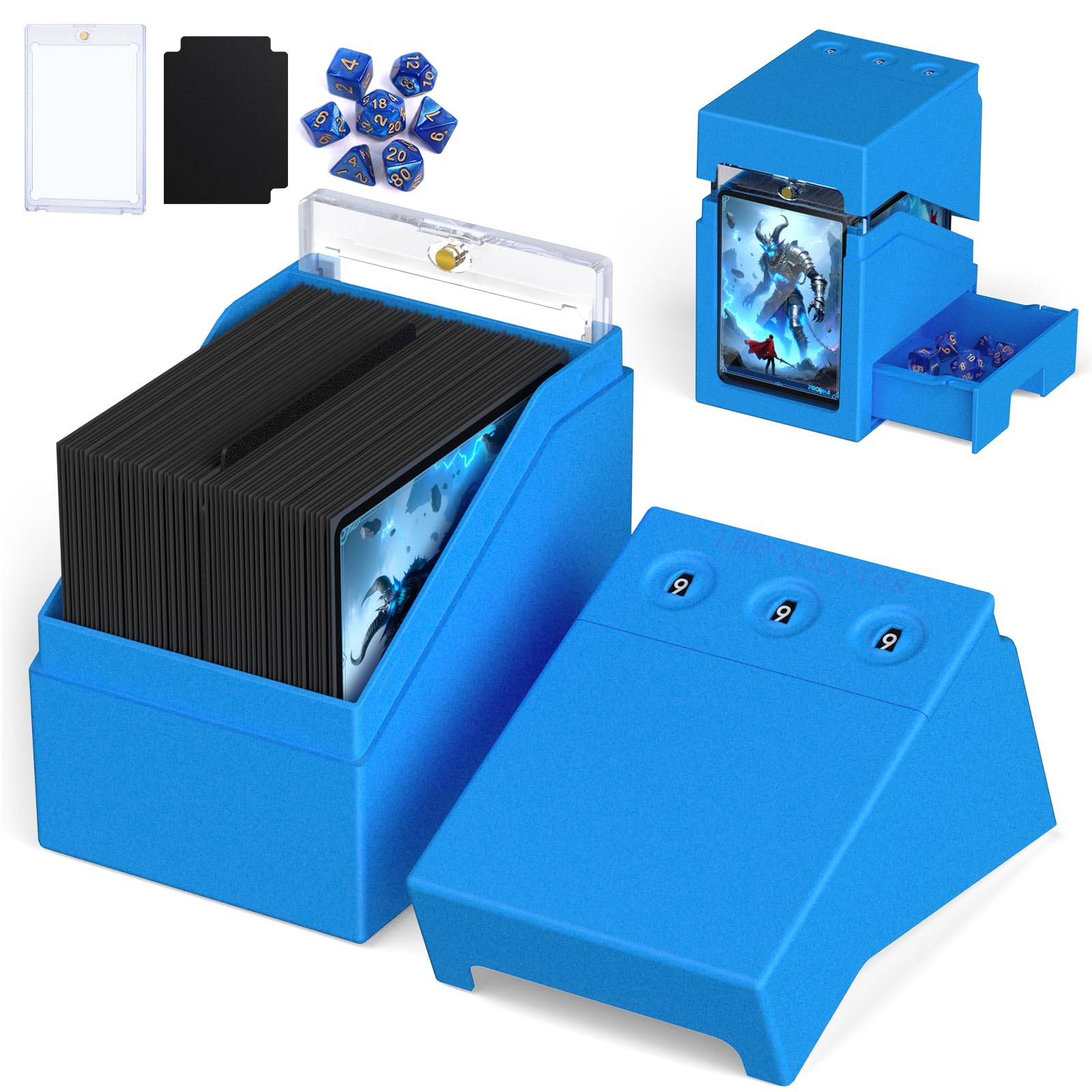 Proijeut Deck Box with Life Counter & Commander Display – Holds 100 Double-Sleeved Cards, Blue