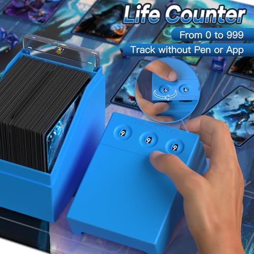 Proijeut Deck Box with Life Counter & Commander Display – Holds 100 Double-Sleeved Cards, Blue