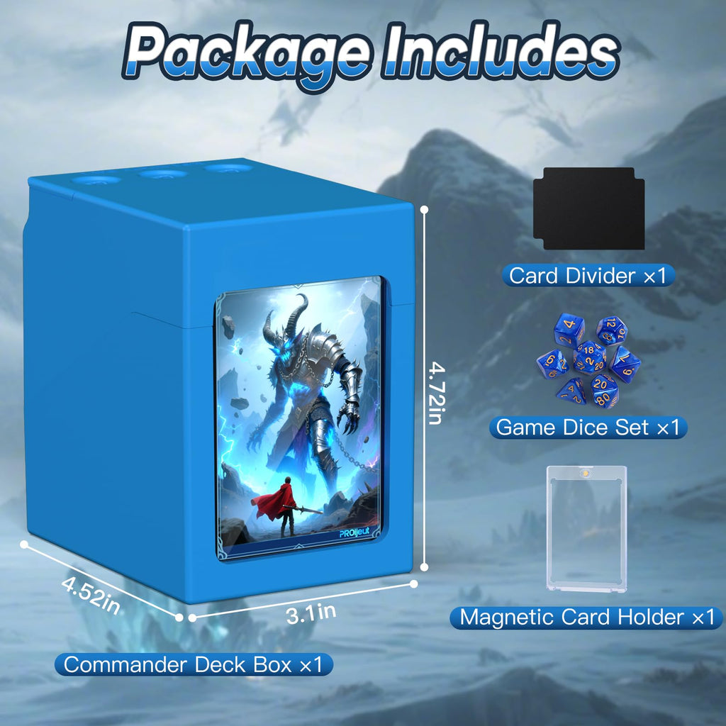 Proijeut Deck Box with Life Counter & Commander Display – Holds 100 Double-Sleeved Cards, Blue