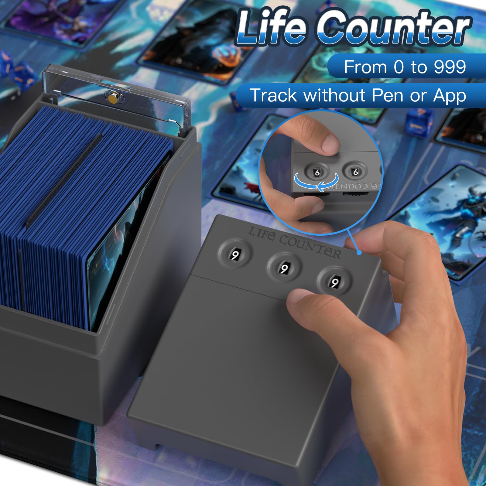 Proijeut MTG Deck Box with Life Counter – Fits 100+ Double-Sleeved Cards, Commander Display, Dice Tray (Grey)