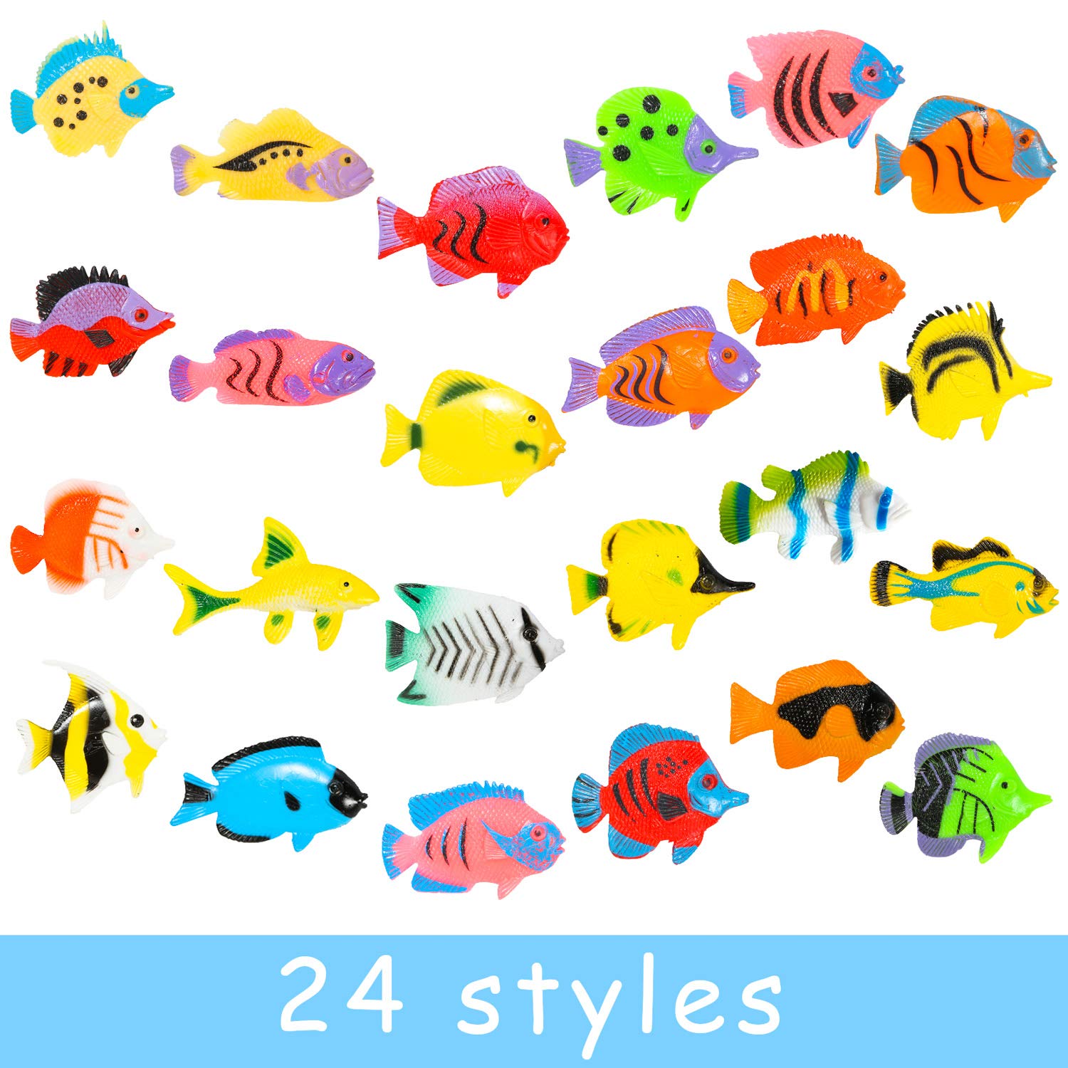 PROLOSO 48-Piece Plastic Toy Fish Set – Tropical Sea Animal Figures for Bath, Party Favors, and On-the-Go Play
