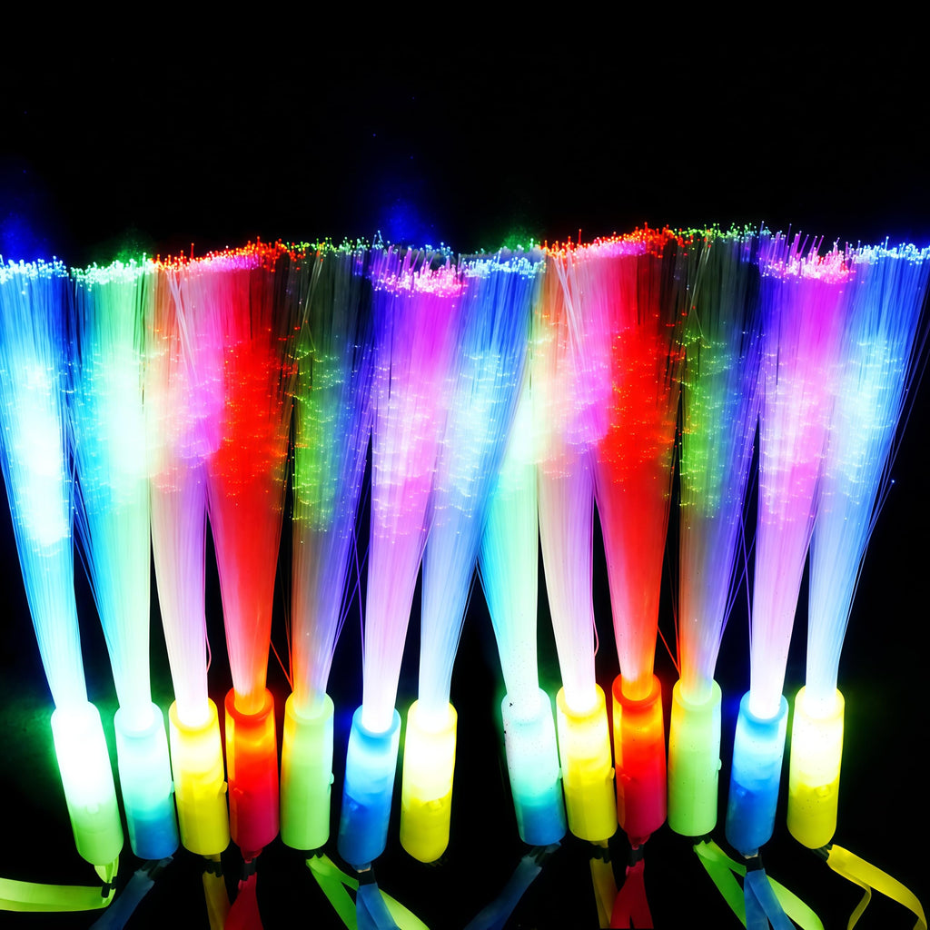 ProlPings 12PC Glow Fiber Optic Wands – LED Light Up Party Favors in 4 Neon Colors with 3 Modes