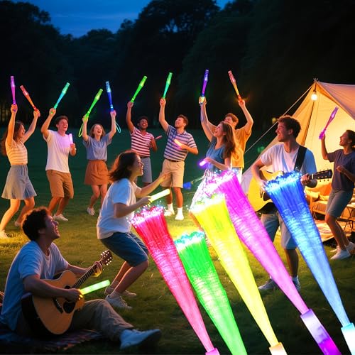 ProlPings 12PC Glow Fiber Optic Wands – LED Light Up Party Favors in 4 Neon Colors with 3 Modes