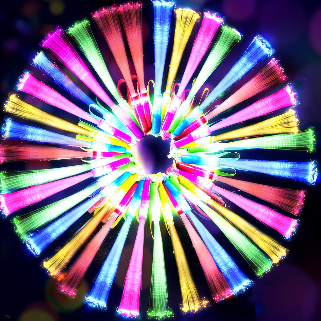 ProlPings 12PC Glow Fiber Optic Wands – LED Light Up Party Favors in 4 Neon Colors with 3 Modes
