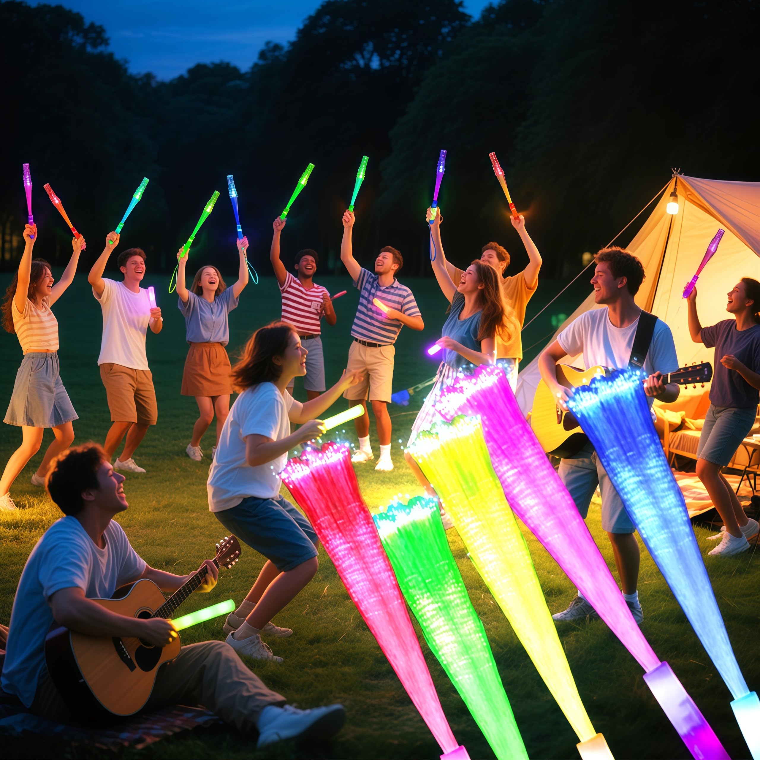 ProlPings 12PC Glow Fiber Optic Wands – LED Light Up Party Favors in 4 Neon Colors with 3 Modes