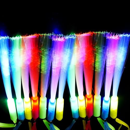 ProlPings 12PC Glow Fiber Optic Wands – LED Light Up Party Favors in 4 Neon Colors with 3 Modes