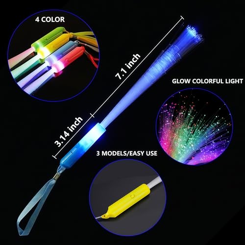 ProlPings 12PC Glow Fiber Optic Wands – LED Light Up Party Favors in 4 Neon Colors with 3 Modes
