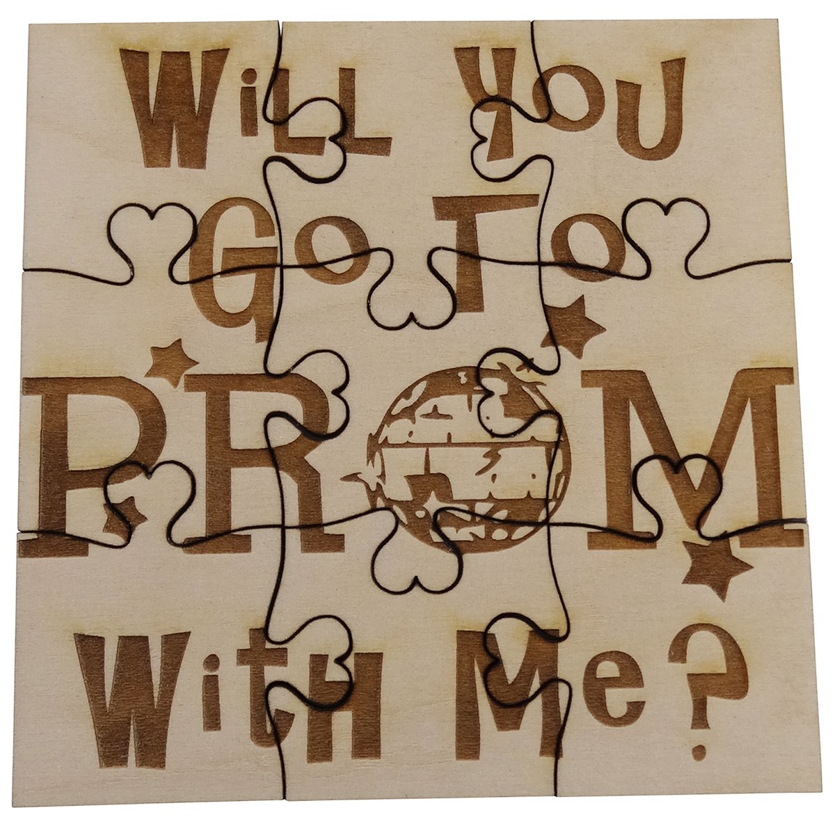 Prom Proposal Puzzle – 9-Piece Laser-Engraved Basswood Jigsaw, Personalized Gift